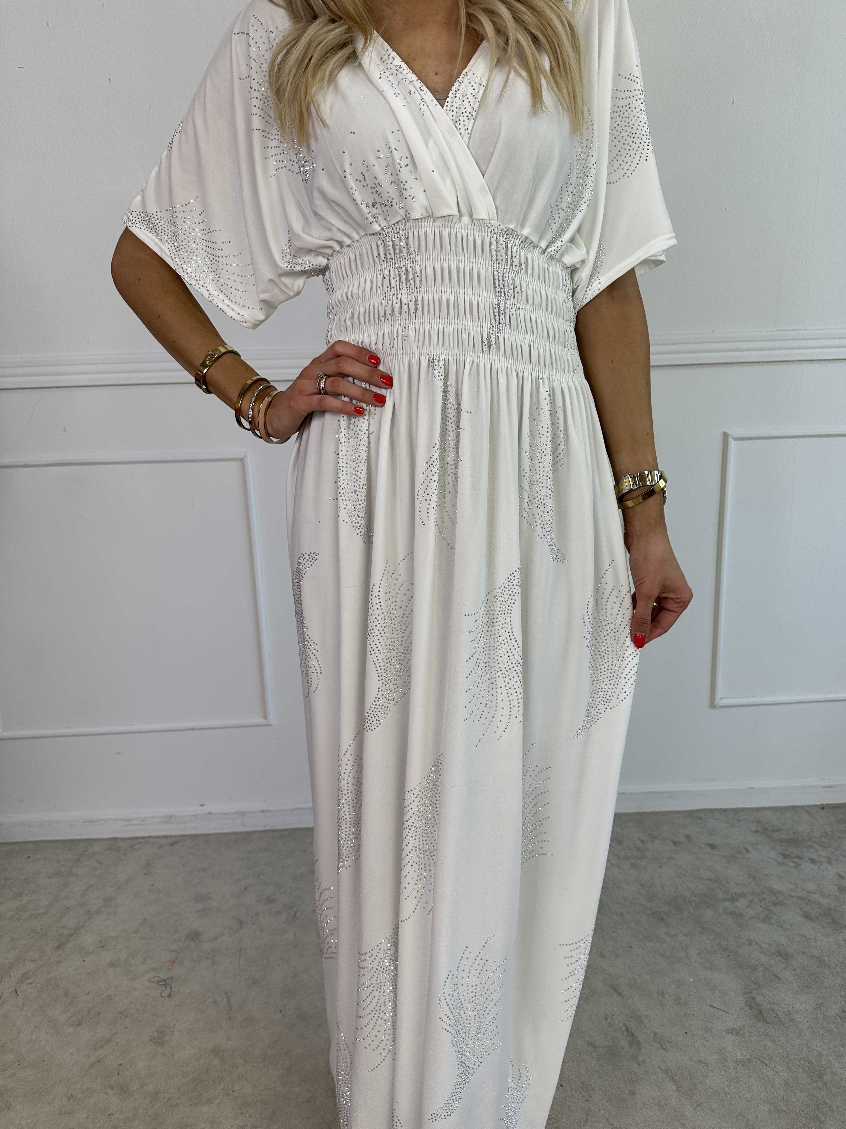 Pams Leaf Crystal - Lang elastisk kjole med mønster af similisten